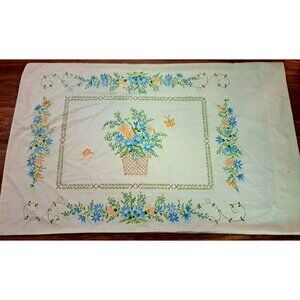 Vintage Lady Pepperell Pillowcase Flower Basket Lattice Orange Butterfly